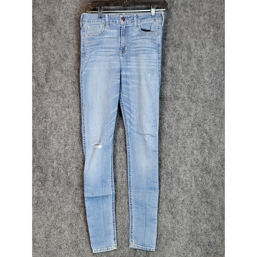 Hollister High Rise Skinny Jeans Womens Size 7 Long Light Wash Distressed Denim